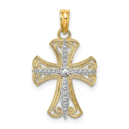 14K Gelb & Rhodium mit Strukturiert Kreuz Charm