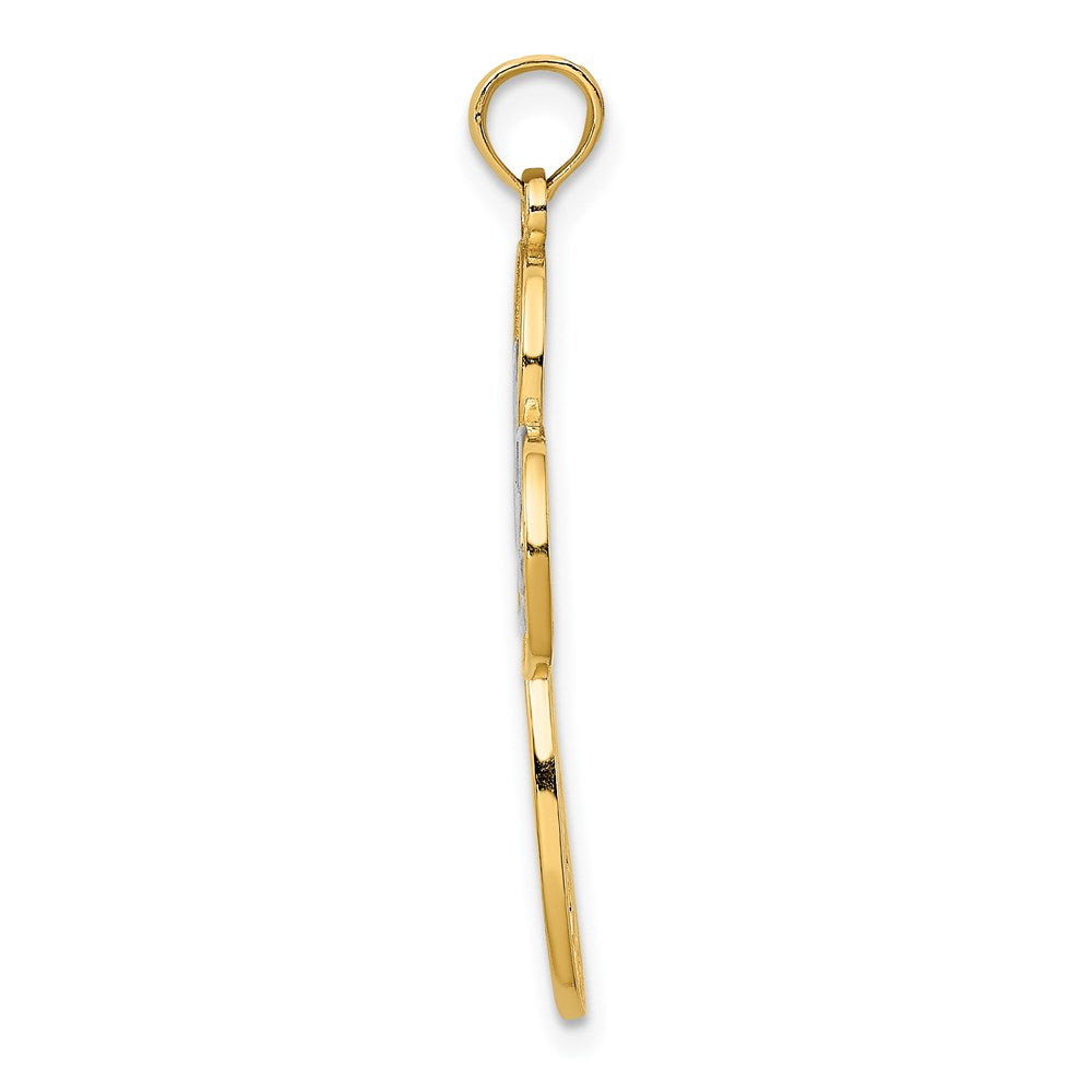 14K Gelb- und Rhodiumgold Filigran-Kreuz-Charm mit Rhodium-Diamantschliff
