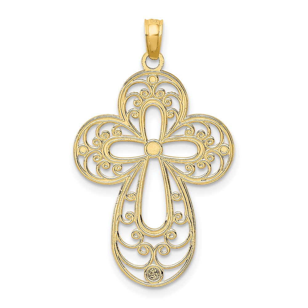 14K Gelb- und Rhodiumgold Filigran-Kreuz-Charm mit Rhodium-Diamantschliff