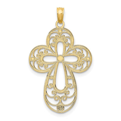 14K Gelb- und Rhodiumgold Filigran-Kreuz-Charm mit Rhodium-Diamantschliff