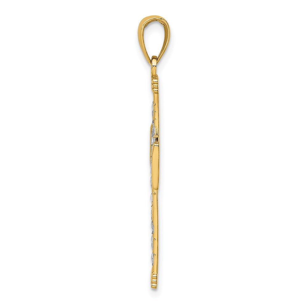 14K Gelb & Rhodium mit Diamantiert und Ausgeschnitten Kreuz Charm