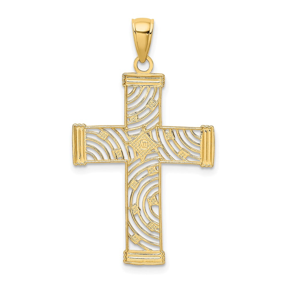 14K Gelb & Rhodium mit Diamantiert und Ausgeschnitten Kreuz Charm