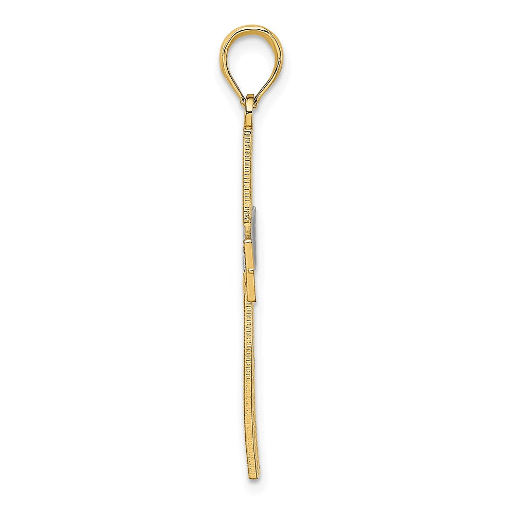 14K Gelbgold & Rhodium-Gold mit Rhodium, Diamantschliff und Kreuz-Ausschnitt-Charm