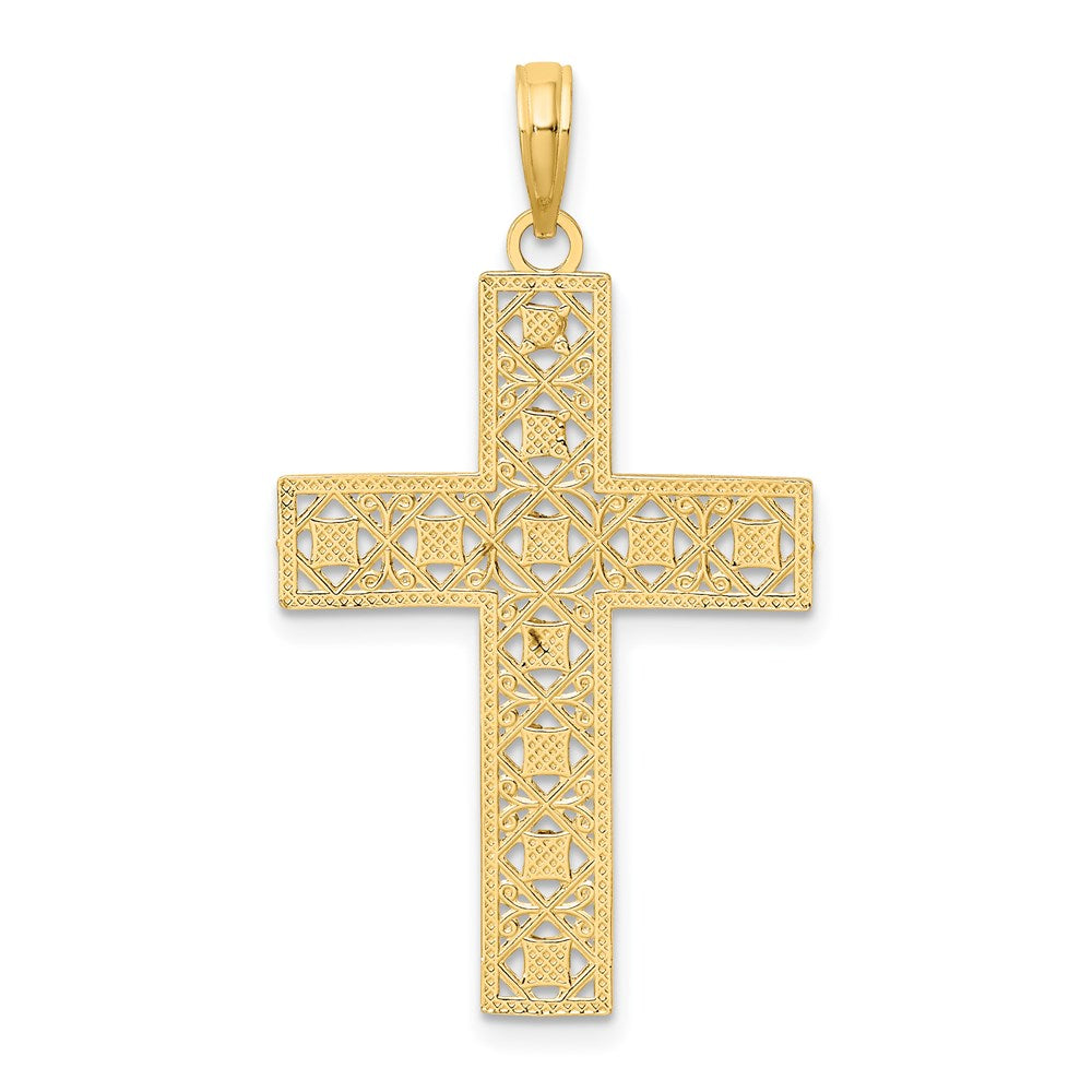 14K Gelbgold & Rhodium-Gold mit Rhodium, Diamantschliff und Kreuz-Ausschnitt-Charm
