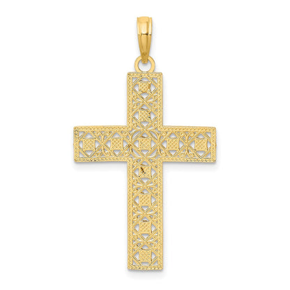 14K Gelbgold & Rhodium-Gold mit Rhodium, Diamantschliff und Kreuz-Ausschnitt-Charm
