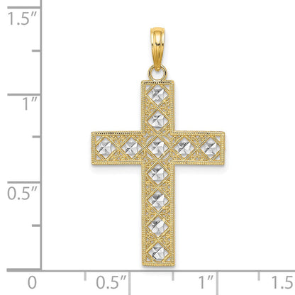 14K Gelbgold & Rhodium-Gold mit Rhodium, Diamantschliff und Kreuz-Ausschnitt-Charm