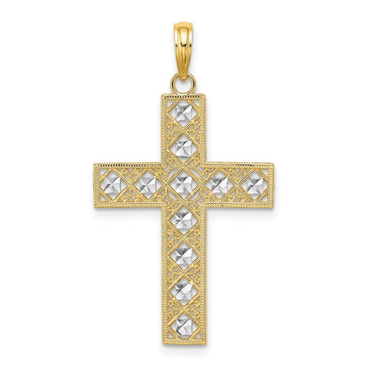 14K Gelbgold & Rhodium-Gold mit Rhodium, Diamantschliff und Kreuz-Ausschnitt-Charm