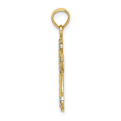 14K Gelb & Rhodium mit und Diamantiert Fleur-de-lis Kreuz Charm