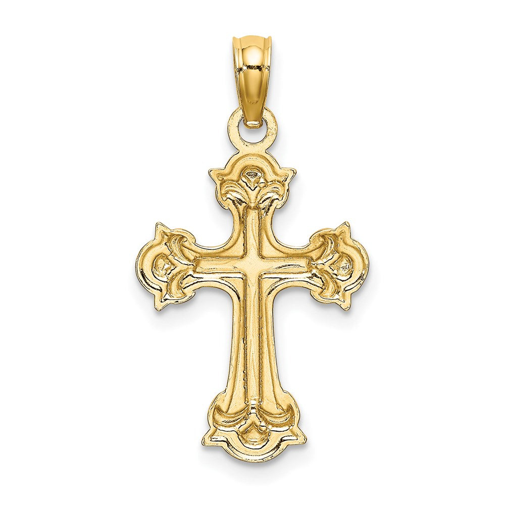 14K Gelb & Rhodium mit und Diamantiert Fleur-de-lis Kreuz Charm