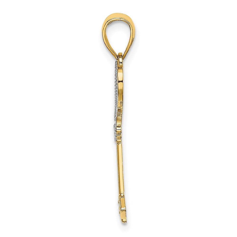 14K Gelb & Rhodium mit Rhodium Key mit Herz Charm