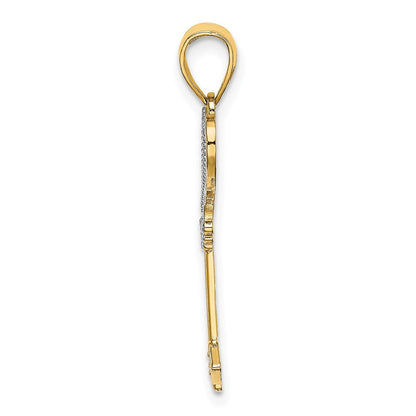 14K Gelb & Rhodium mit Rhodium Key mit Herz Charm