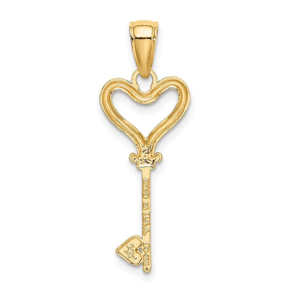 14K Gelb & Rhodium mit Rhodium Key mit Herz Charm
