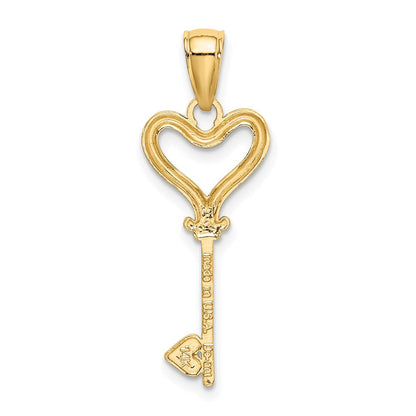 14K Gelb & Rhodium mit Rhodium Key mit Herz Charm
