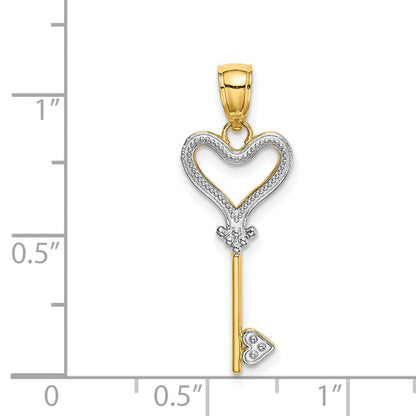 14K Gelb & Rhodium mit Rhodium Key mit Herz Charm