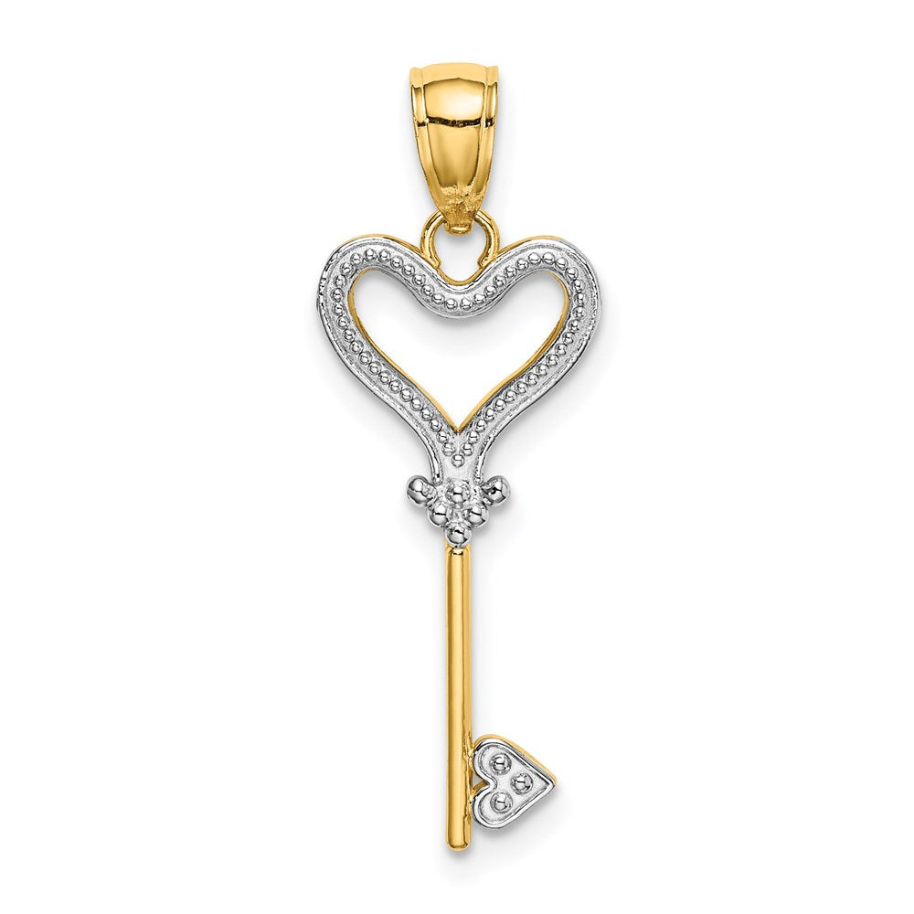 14K Gelb & Rhodium mit Rhodium Key mit Herz Charm
