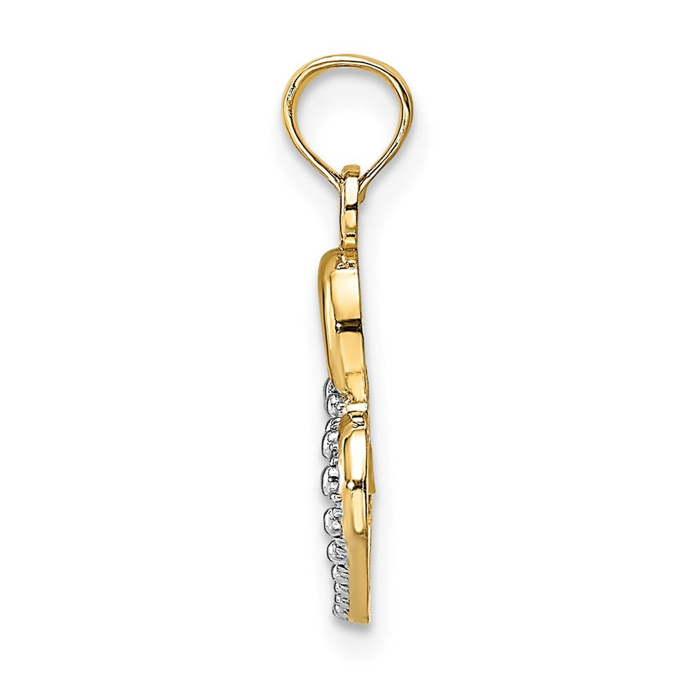 14K Gelb & Rhodium mit Poliert und Strukturiert Intertwined Herzen Charm