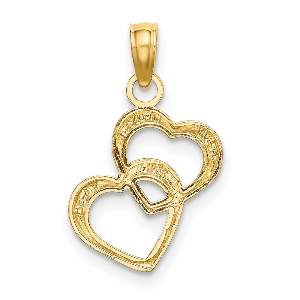 14K Gelb & Rhodium mit Poliert und Strukturiert Intertwined Herzen Charm