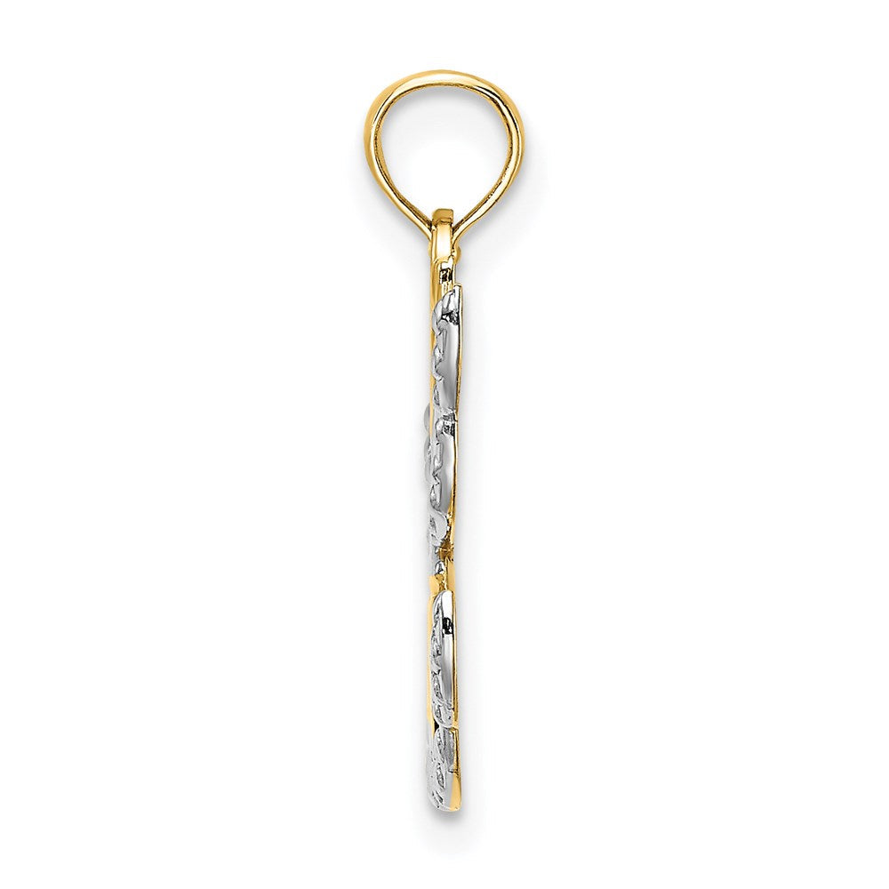 14K Gelb & Rhodium mit Rhodium Poliert/textured Ausgeschnitten Hoffnung Engel Charm