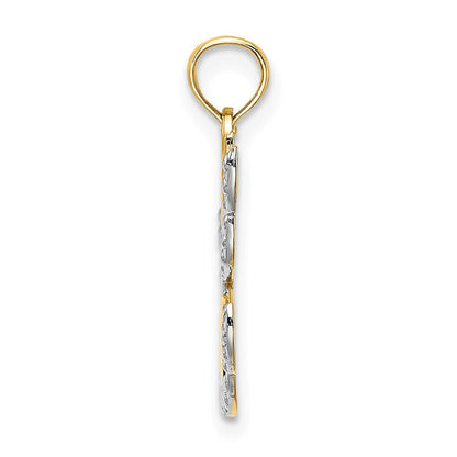 14K Gelb & Rhodium mit Rhodium Poliert/textured Ausgeschnitten Hoffnung Engel Charm