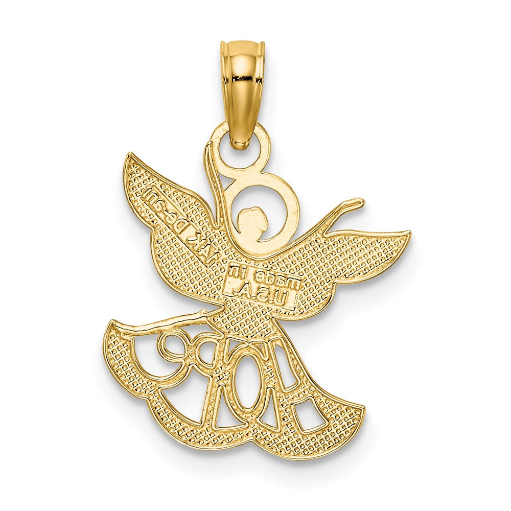 14K Gelb & Rhodium mit Rhodium Poliert/textured Ausgeschnitten Hoffnung Engel Charm