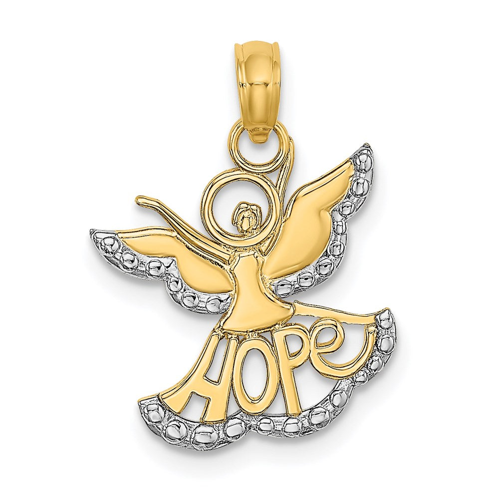 14K Gelb & Rhodium mit Rhodium Poliert/textured Ausgeschnitten Hoffnung Engel Charm