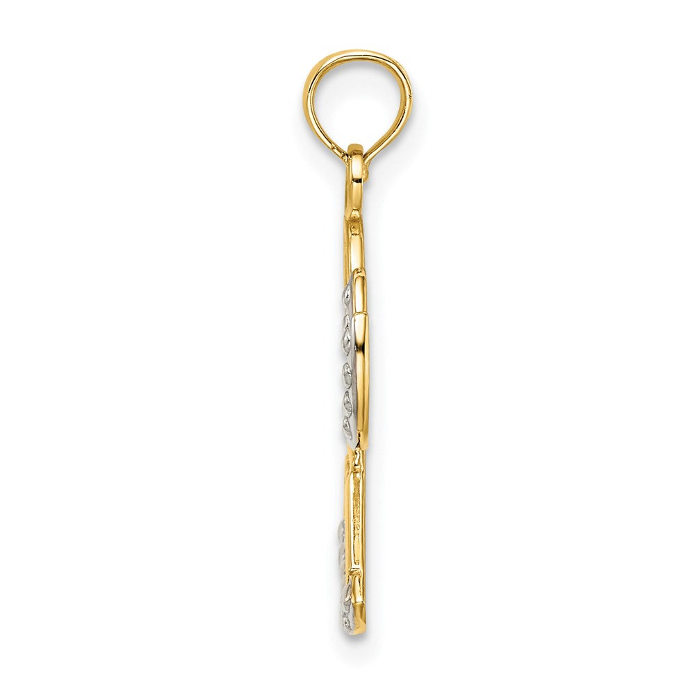 14K Gelb & Rhodium mit Rhodium Poliert und Strukturiert Engel mit Glaube Charm