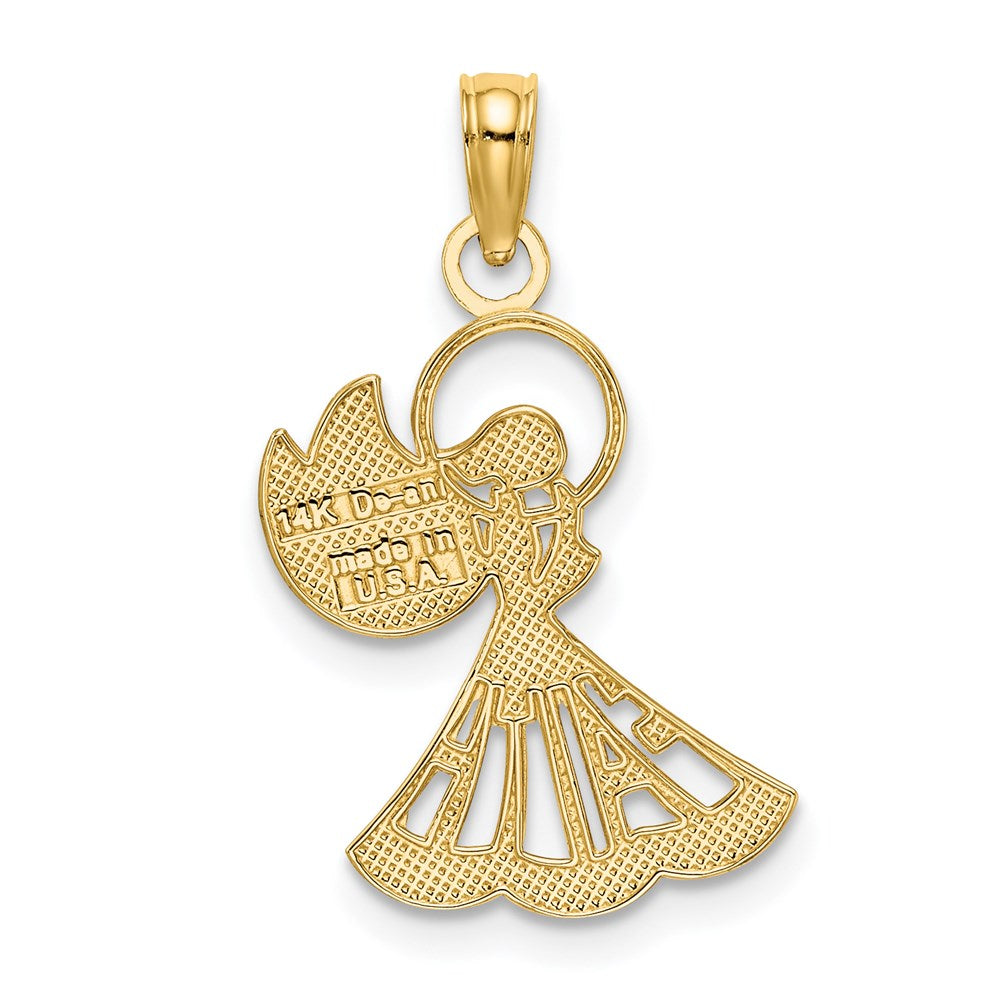 14K Gelb & Rhodium mit Rhodium Poliert und Strukturiert Engel mit Glaube Charm