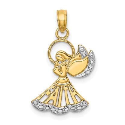 14K Gelb & Rhodium mit Rhodium Poliert und Strukturiert Engel mit Glaube Charm
