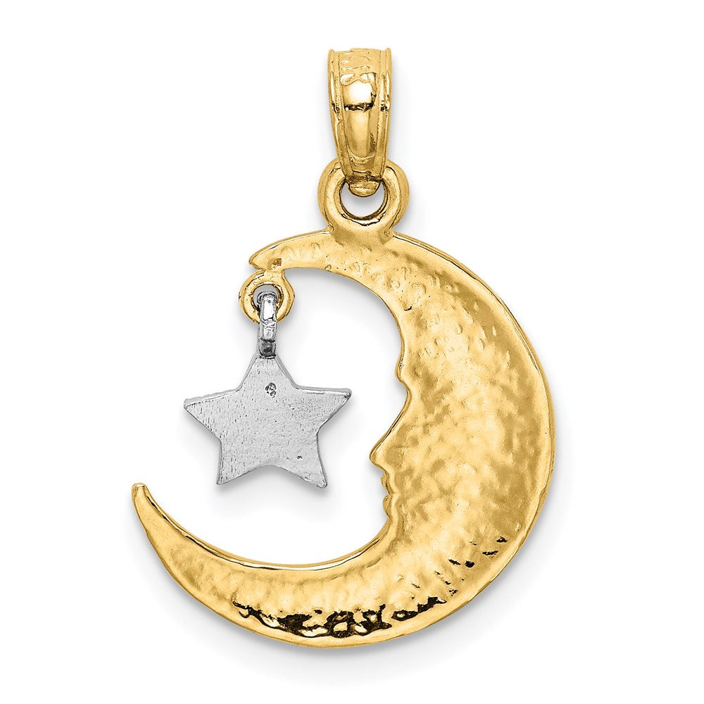 14K Bicolor Poliert Halb Mond und Stern Anhänger