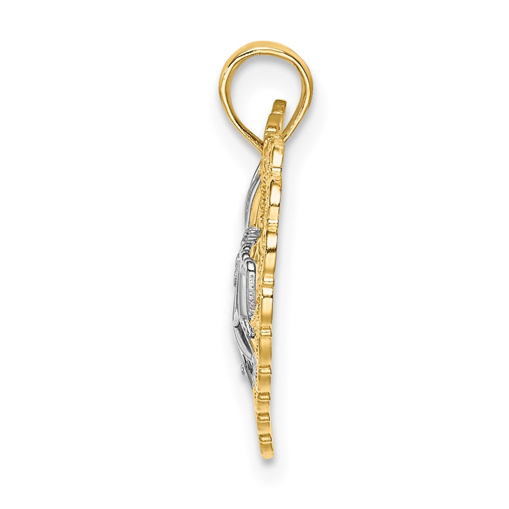 14K Gelb & Rhodium mit Rhodium Ausgeschnitten Mama in Muschel Herz Charm