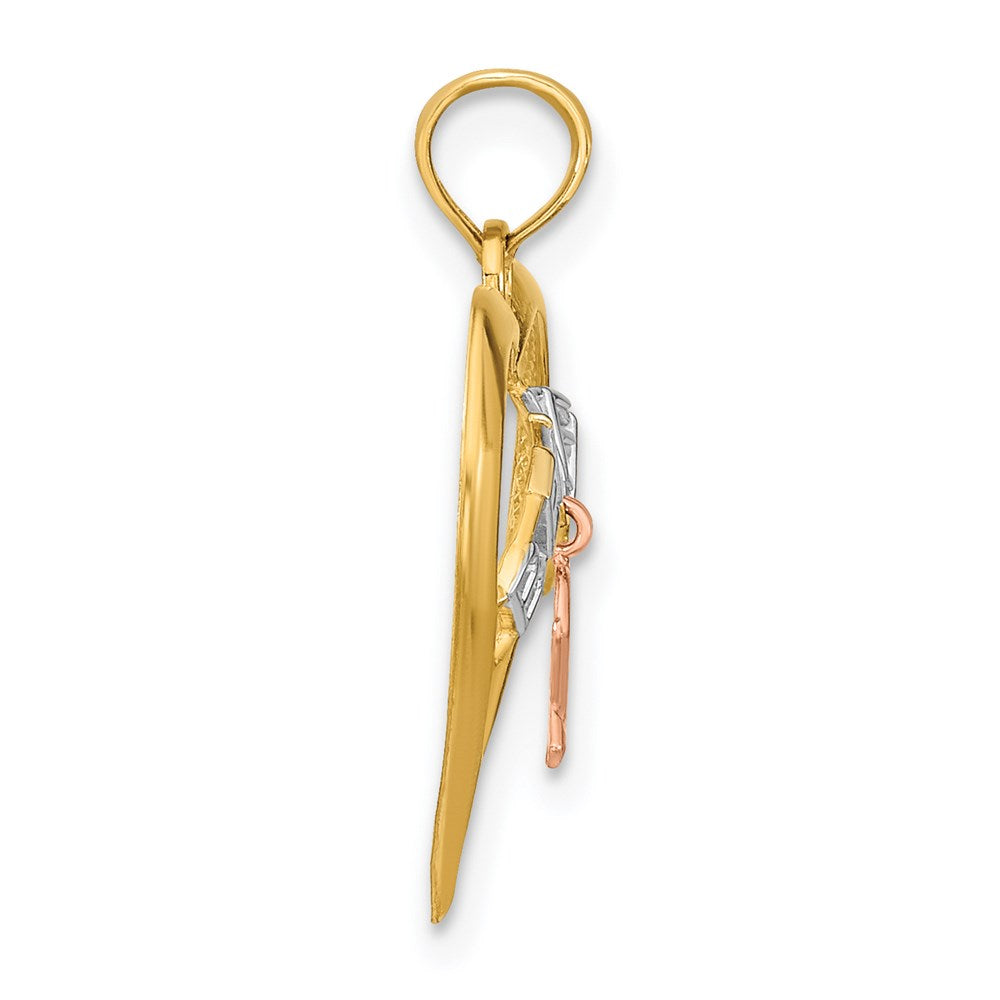 14K Bicolor Weiß Rhodium Glaube in Herz mit Breast Cancer Schleife