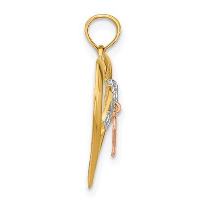 14K Bicolor Weiß Rhodium Glaube in Herz mit Breast Cancer Schleife