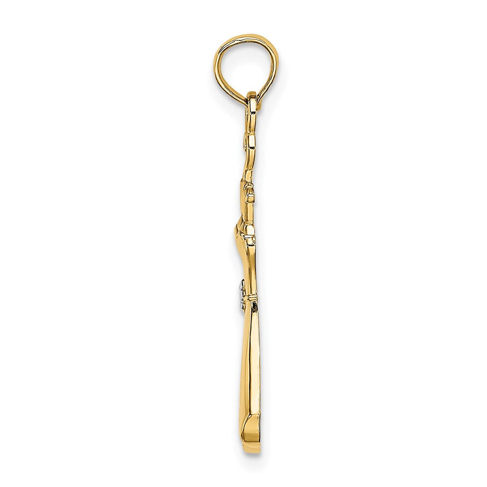 14K Gelb & Rhodium mit Rhodium Dress mit Blume Charm