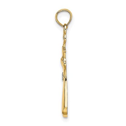 14K Gelb & Rhodium mit Rhodium Dress mit Blume Charm