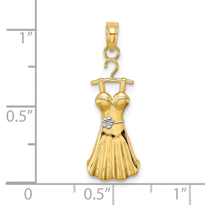 14K Gelb & Rhodium mit Rhodium Dress mit Blume Charm