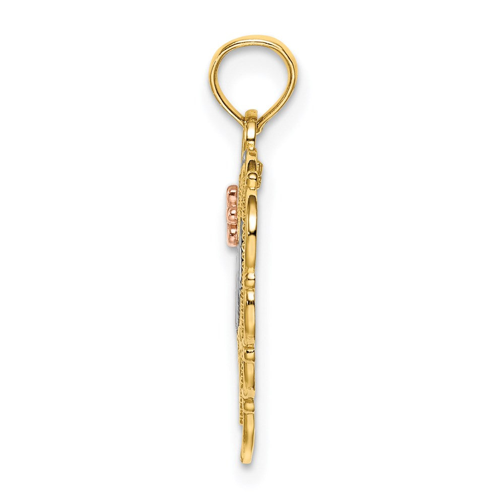 14K Bicolor mit Weiß Rhodium Mama Herz mit Blume Charm