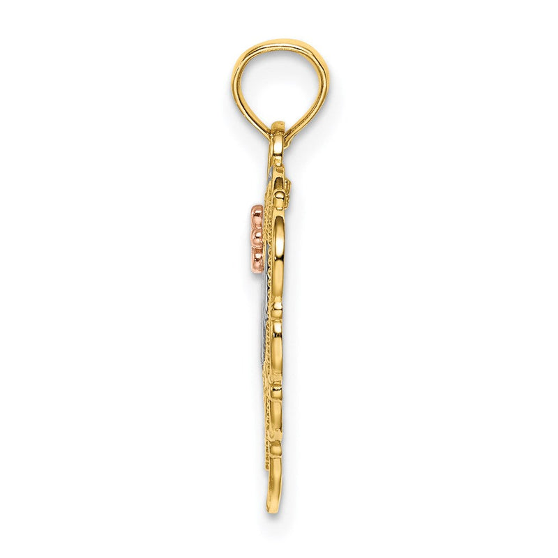 14K Bicolor mit Weiß Rhodium Mama Herz mit Blume Charm