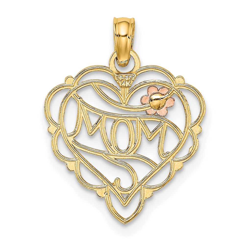 14K Bicolor mit Weiß Rhodium Mama Herz mit Blume Charm