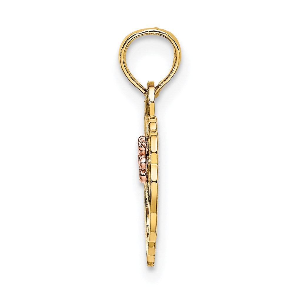 14K Bicolor Süß 16 Herz mit Blume Charm
