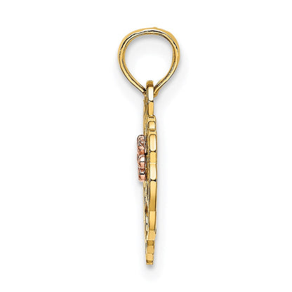 14K Bicolor Süß 16 Herz mit Blume Charm