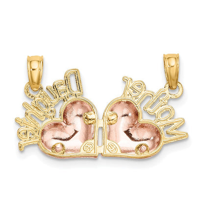 14 Karat Bicolor-Gold Bicolor-Gold „MUTTER und TOCHTER“ Trennbare Herzen Charm
