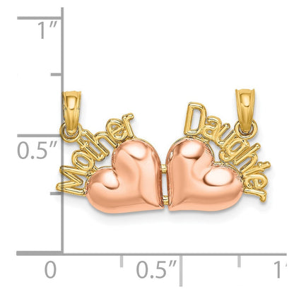 14 Karat Bicolor-Gold Bicolor-Gold „MUTTER und TOCHTER“ Trennbare Herzen Charm