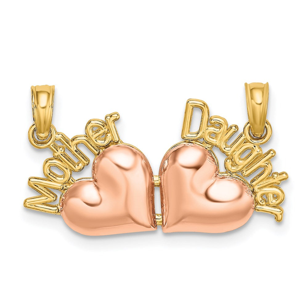 14 Karat Bicolor-Gold Bicolor-Gold „MUTTER und TOCHTER“ Trennbare Herzen Charm