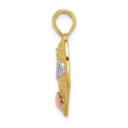 14K Bicolor Gold Weißrhodiniert GROSSMUTTER in Filigranherz-Charm