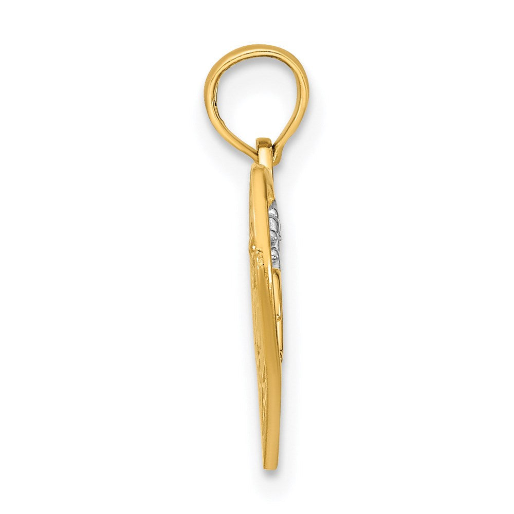 14K Bicolor Weiß Rhodium #1 Tochter in Herz mit Blumen Charm