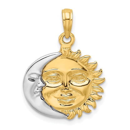 14 Karat Bicolor Gold massiver, polierter, wendbarer Sonne-und-Mond-Anhänger