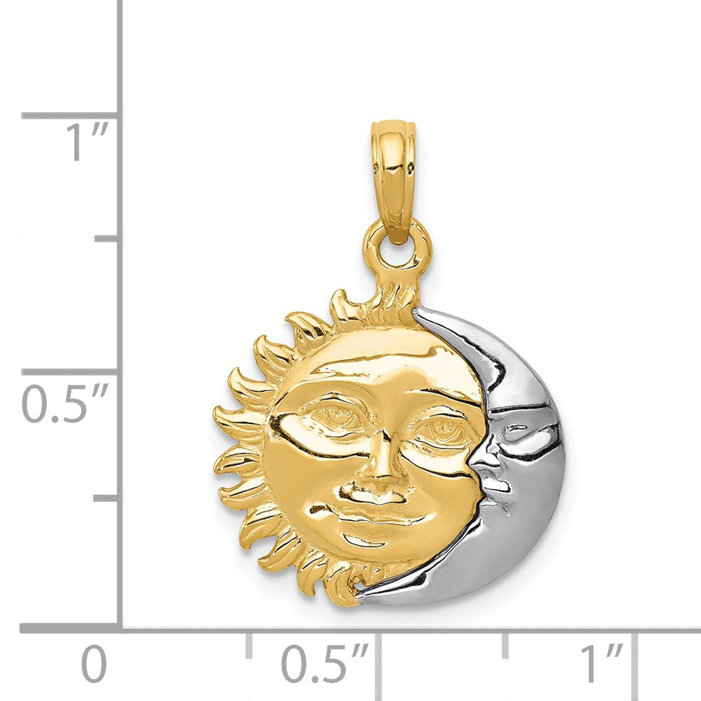 14 Karat Bicolor Gold massiver, polierter, wendbarer Sonne-und-Mond-Anhänger