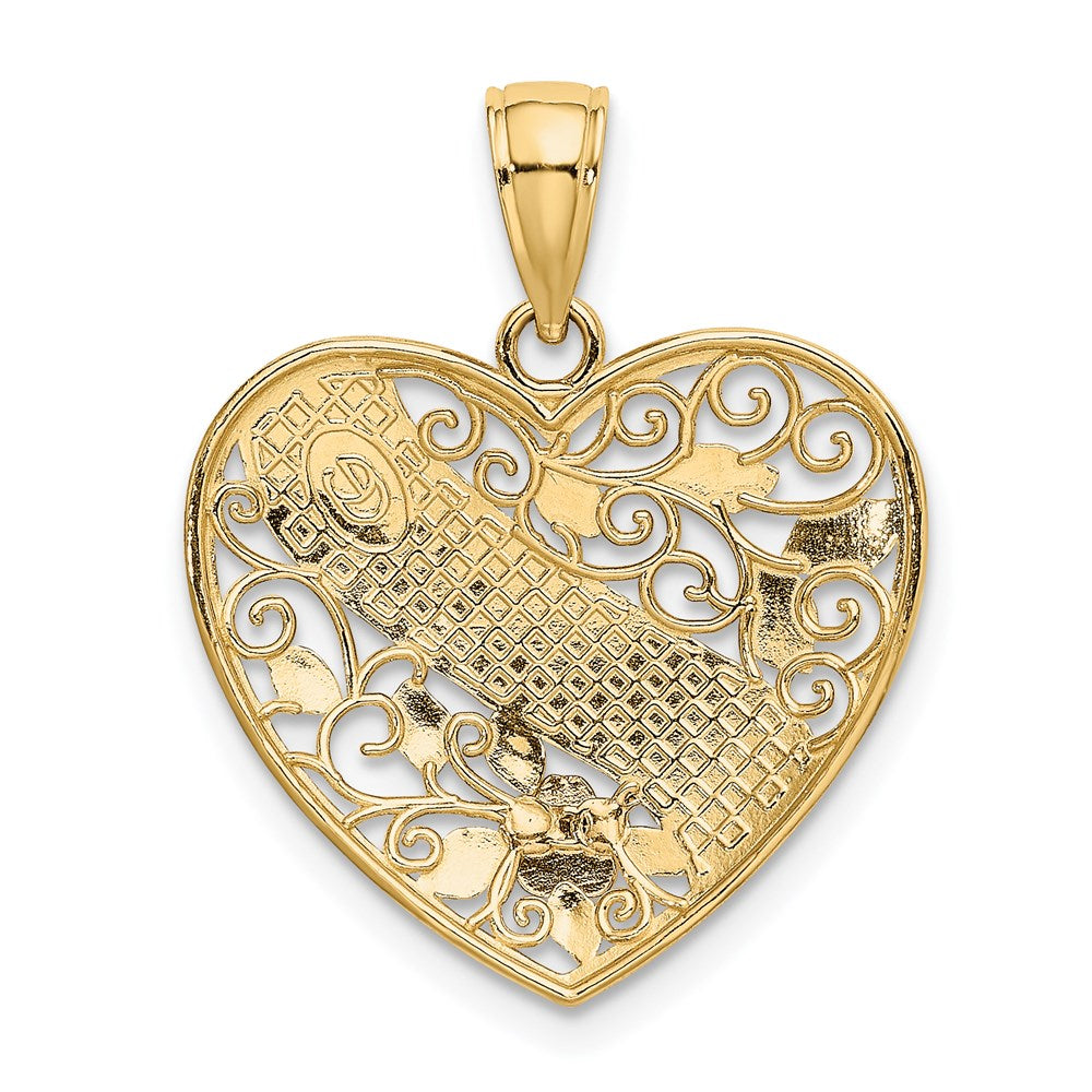 14K Bicolor-Gold Charm „OMA“ im Filigran-Herz mit Blumen, weißrhodiniert