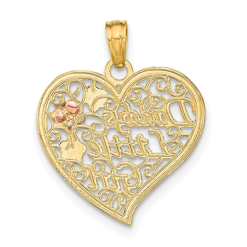 14K Bicolor Weiß Rhdoium Daddys Little Mädchen Filigran Herz Charm