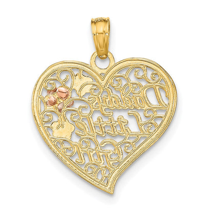 14K Bicolor Weiß Rhdoium Daddys Little Mädchen Filigran Herz Charm